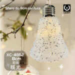 Decorazione luminosa Natalizia glitterata a forma di campana diametro 8cm luce LED calda