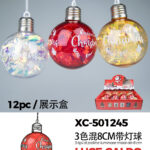 Set 12 palline decorative natalizie in plastica colori misti con scritta merry christmas luce LED calda diametro 8cm