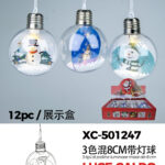 Set 12 palline decorative natalizie in plastica con pupazzo di neve luce LED calda diametro 8cm