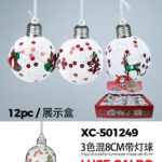 Set 12 palline decorative natalizie in plastica colori bianche tema natale luce LED calda diametro 8cm