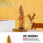 Albero di Natale decorativo dorato con luci LED calda e base in legno dimensioni 25cmH