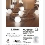 Pendente luminoso Natalizio 9,3 metri a forma di perle luminose 60 LED luce fredda alimentazione a batterie (non incluse) uso interno/esterno