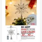 Puntale luminoso per albero natalizio a forma di stella color argento con 20 MICRO LED luce calda dimensione 22x32cm alimentazione a batteria