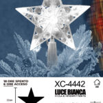 Puntale luminoso a stella per albero di Natale a LED con luce bianca fissa e intermittente dimensioni 22x30cm alimentazione a batteria