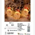 Pendente luminoso Natalizio 3,3 metri a forma di Babbi Natali 20 LED REFLEX luce calda alimentazione a batterie (non incluse) uso interno