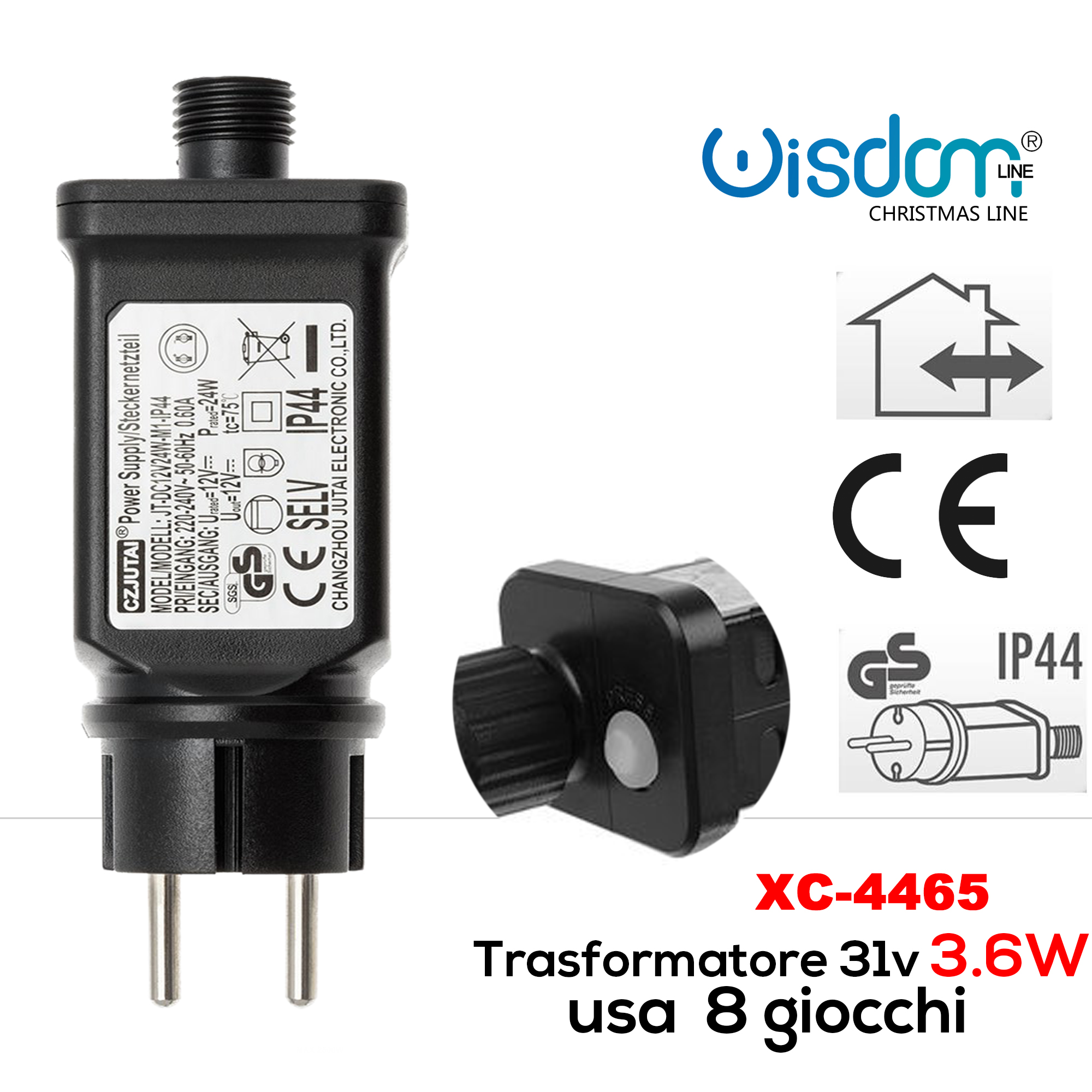 XC-4465 Spina Trasformatore da 3,6w per luci decorative con controller integrato per giochi luce e funzione memoria con grado di protezione IP44 adatto per uso interno/esterno - immagine 1