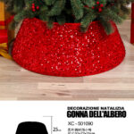 Decorazione natalizia gonna copri base per albero di natale in tessuto paillettes colore rosso dimensioni 55x72x25cm