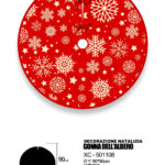 Decorazione natalizia gonna copri base per albero di natale materiale in tessuto design rosso con fiocchi di neve dimensioni 90x90cm