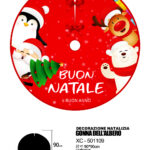 Decorazione natalizia gonna copri base per albero di natale materiale in tessuto design rosso con personaggi natalizi dimensioni 90x90cm