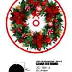 Decorazione natalizia gonna copri base per albero di natale materiale in tessuto design rosso e biianco con ghirlanda dimensioni 90x90cm