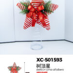 Puntale per albero natalizio a forma di stella con nastro rosso dimensione 20x27cm