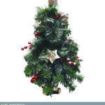 Piccolo albero verde innevato da tavolo con base legno e decorazioni dimensione 45cmH