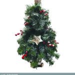 Piccolo albero verde innevato da tavolo con base legno e decorazioni dimensione 60cmH