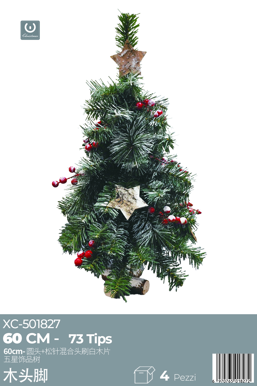 XC-501827 Piccolo albero verde innevato da tavolo con base legno e decorazioni dimensione 60cmH - immagine 1