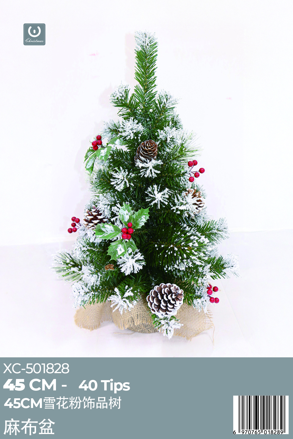 XC-501828 Piccolo albero verde innevato da tavolo con base legno e decorazioni dimensione 45cmH - immagine 1