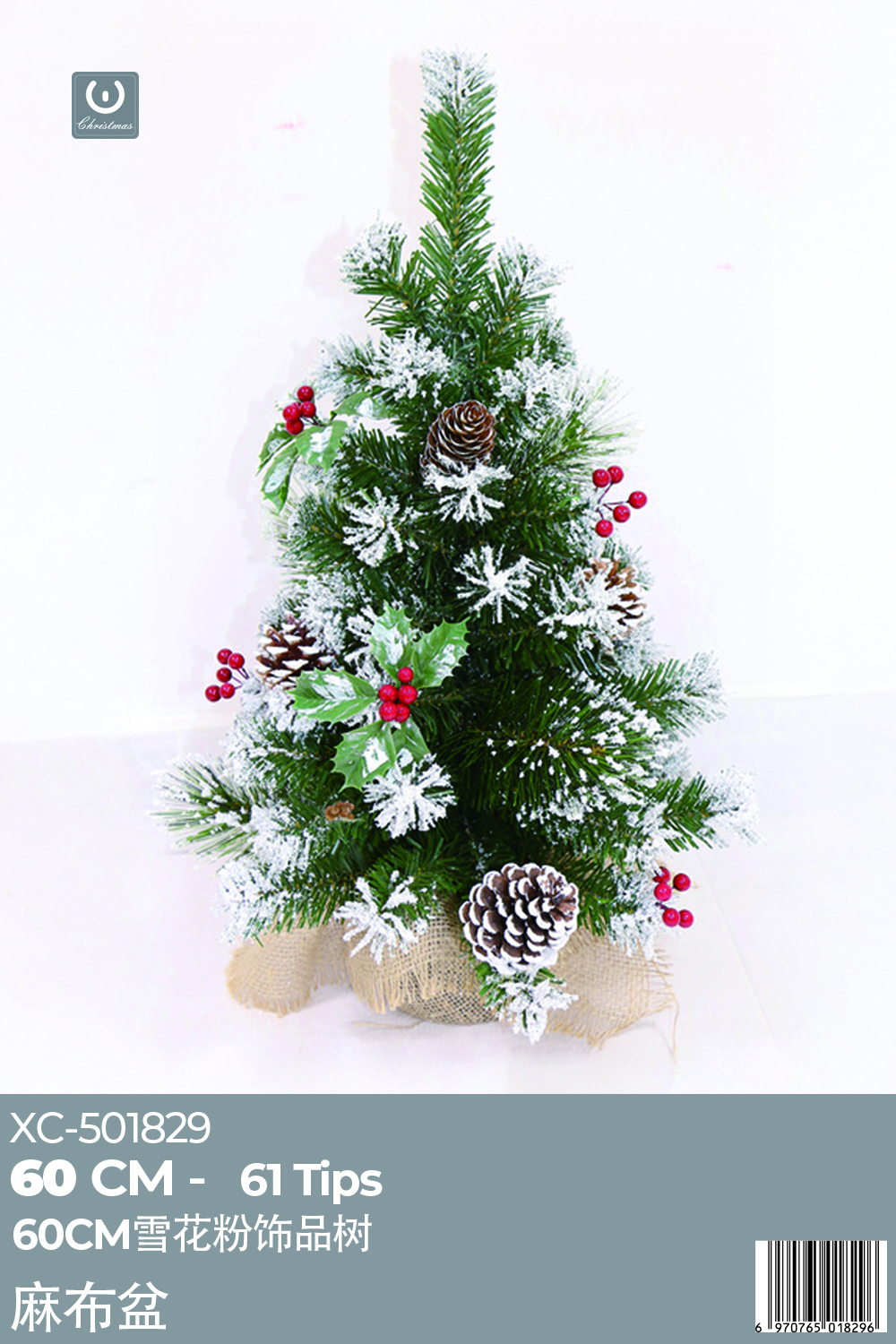 XC-501829 Piccolo albero verde innevato da tavolo con base legno e decorazioni dimensione 60cmH - immagine 1