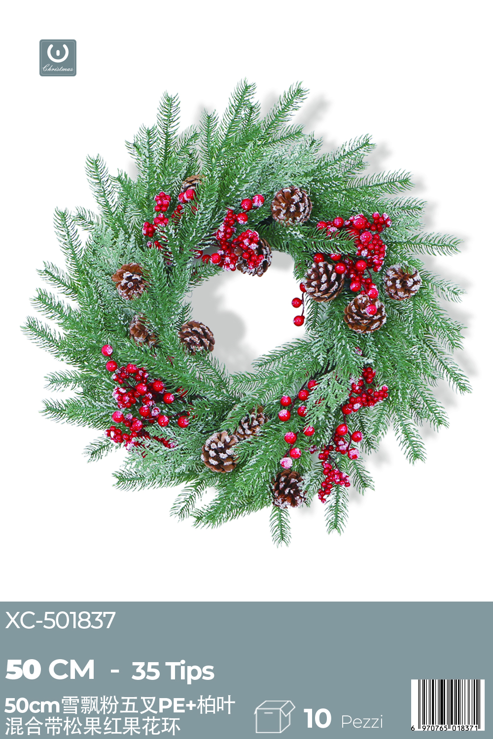 XC-501837 Ghirlanda Natalizia decorativa innevata con pigne dimensione 50cm - immagine 1