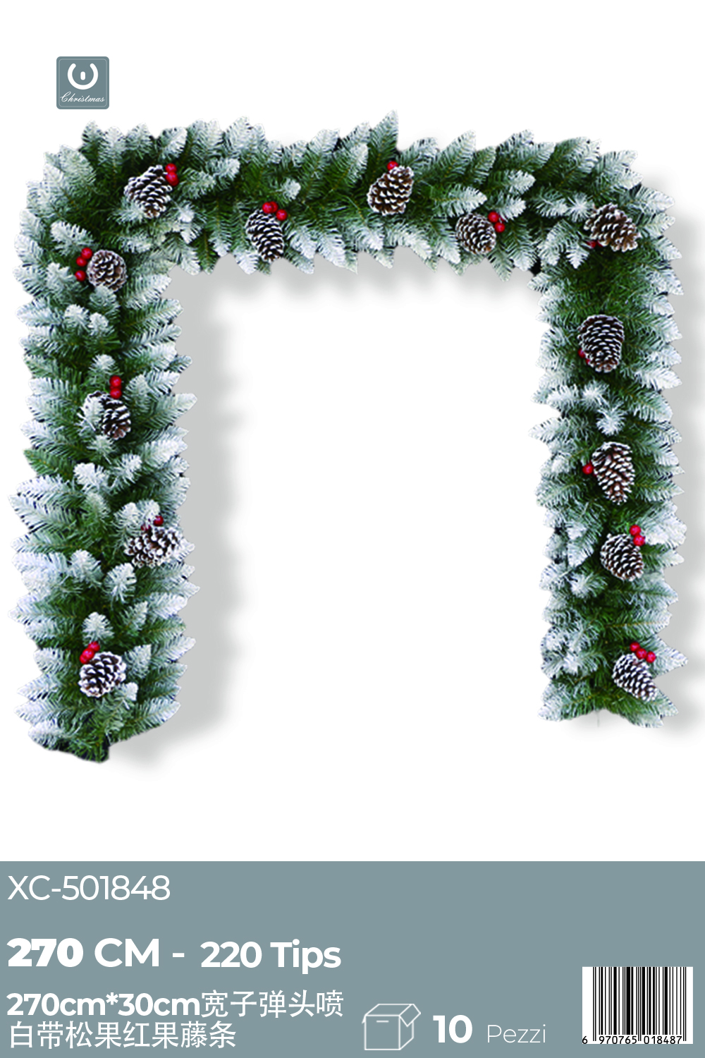 XC-501848 Ghirlanda Natalizia decorativa innevata con pigne dimensione 270cm - immagine 1