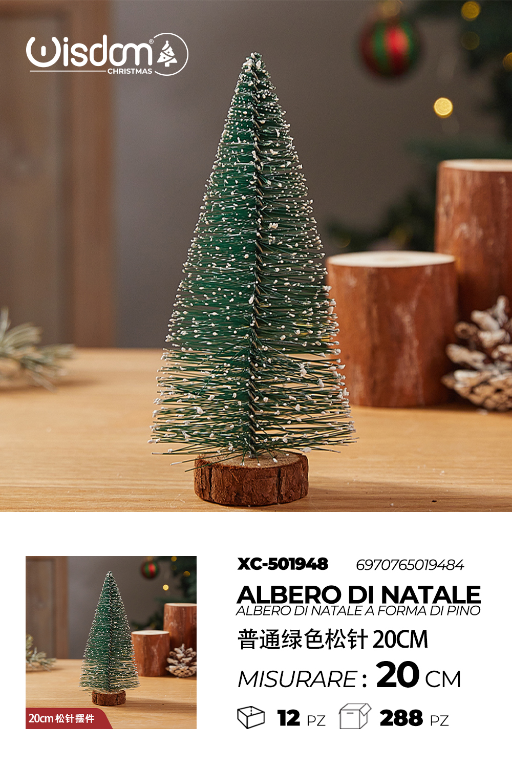 XC-501948 Piccolo albero artificiale da tavolo con base legno design a forma di pino dimensione 20cmH - immagine 1