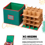 Borsa portaoggetti natalizia verde in tessuto con 27 scomparti per palline da 8 cm dimensioni 30x30x30cm