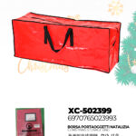 Borsa portaoggetti natalizia rosso lucido in tessuto e manici rinforzati dimensioni 122x38x50cm