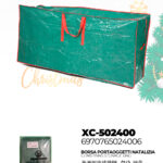 Borsa portaoggetti natalizia verde lucido in tessuto e manici rinforzati dimensioni 122x38x50cm