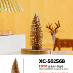 Alberello di Natale decorativo innevato con polvere d'oro da tavolo materiale pvc effetto legno dimensioni 15cmH