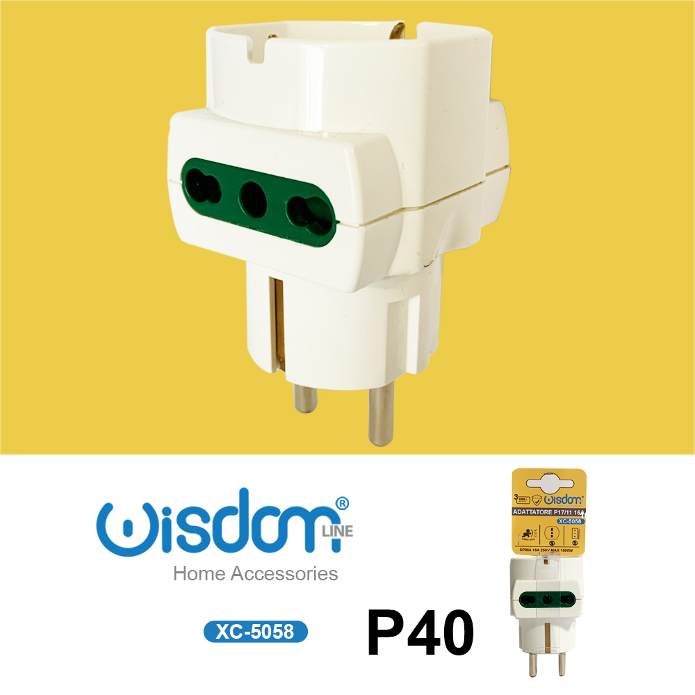 XC-5058 Adattatore spina a 3 vie 10A colore bianco per spine con presa Italiana e Schuko - immagine 1