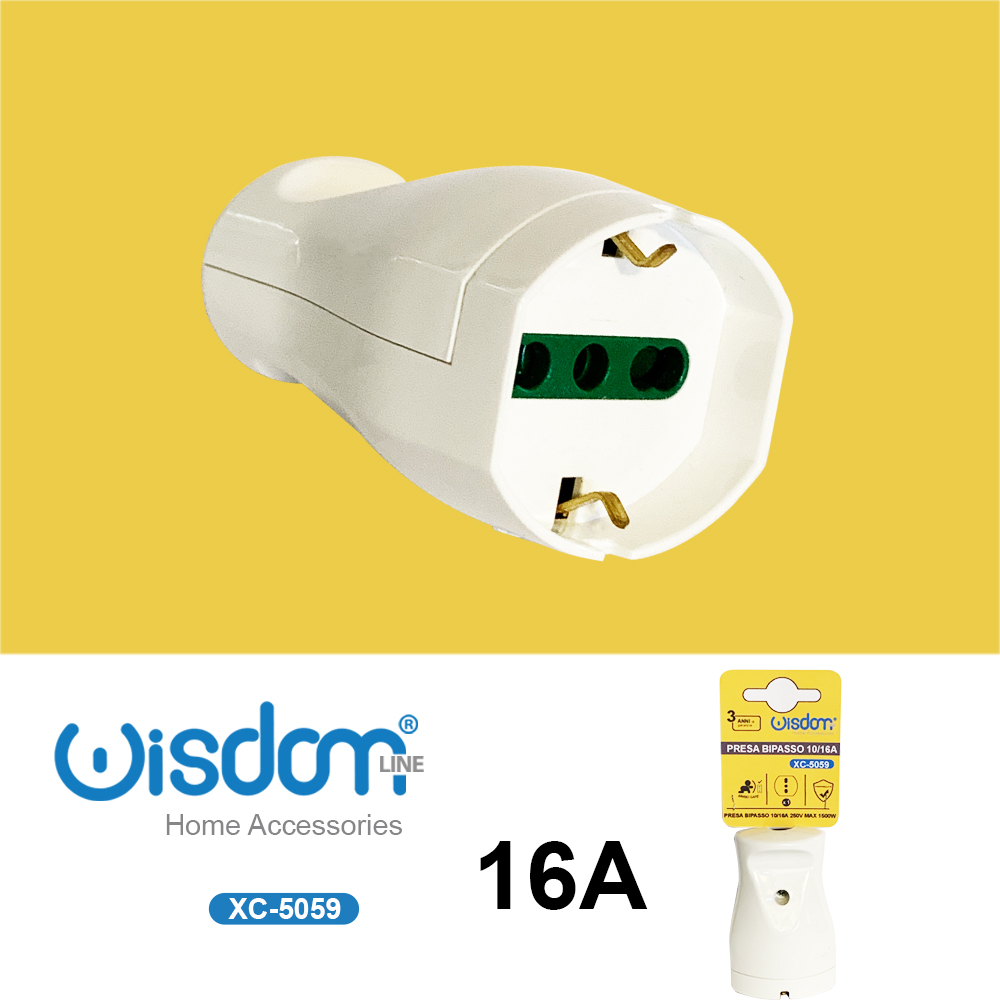 XC-5059 Presa elettrica volante bipasso bianca 16A compatibile sia con spine piccole che grandi - immagine 1