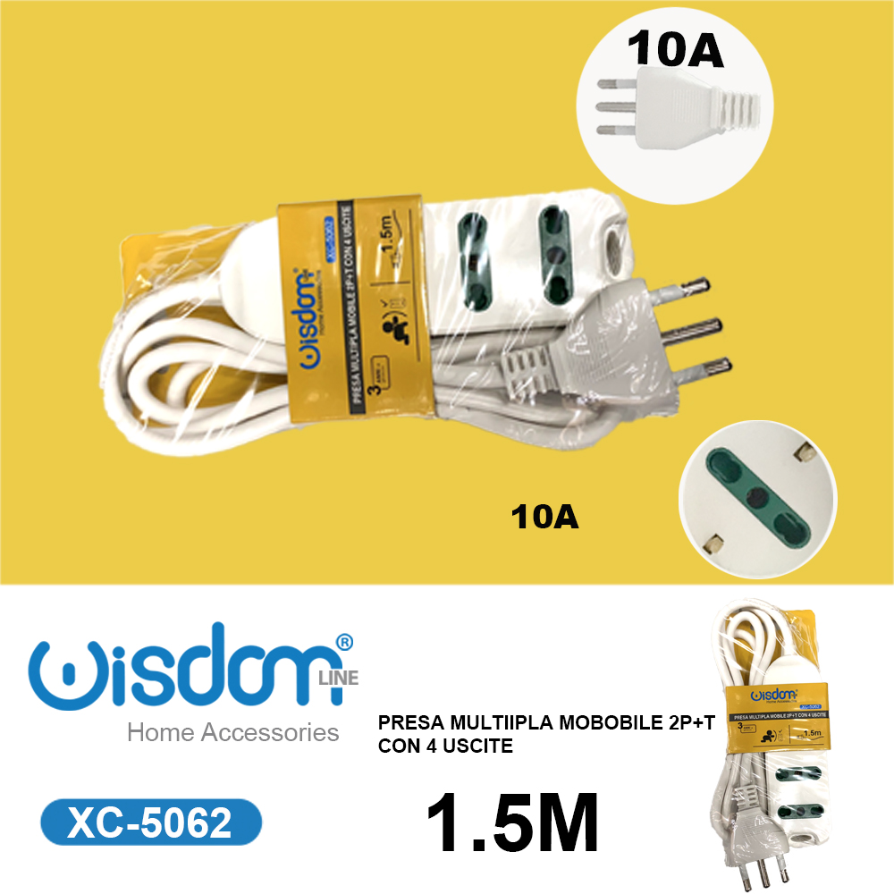 XC-5062 Ciabatta elettrica multipresa da 1,5 metri con 4 ingressi prese standard bipasso - immagine 1