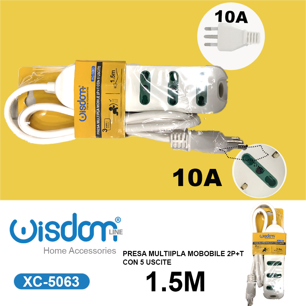 XC-5063 Ciabatta elettrica multipresa da 1,5 metri con 5 ingressi prese standard bipasso - immagine 1