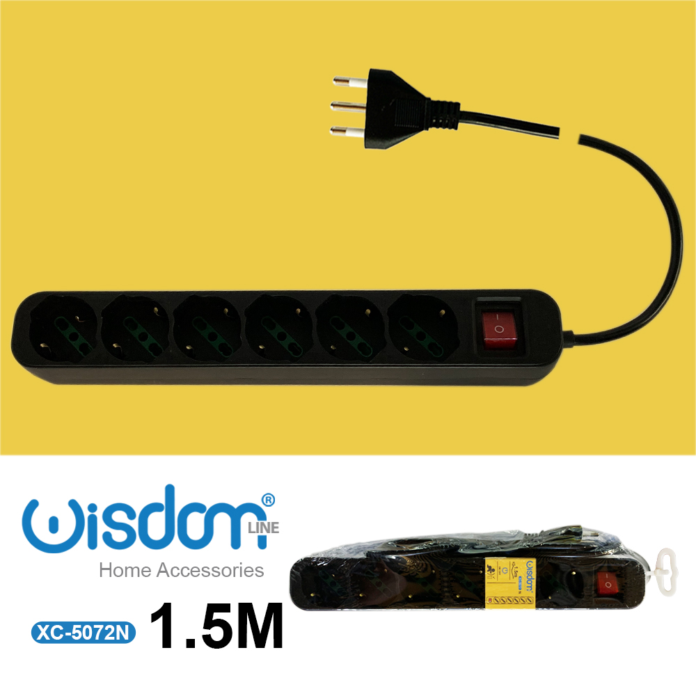 XC-5072N Presa elettrica nera multipresa con 6 uscite lunghezza cavo 1,5 metri - immagine 1