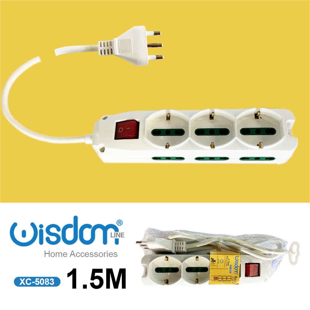 XC-5083 Multipresa ciabatta elettrica lunghezza cavo 1,5 metri presenta 3 prese bipasso/schuko con interruttore luminoso - immagine 1