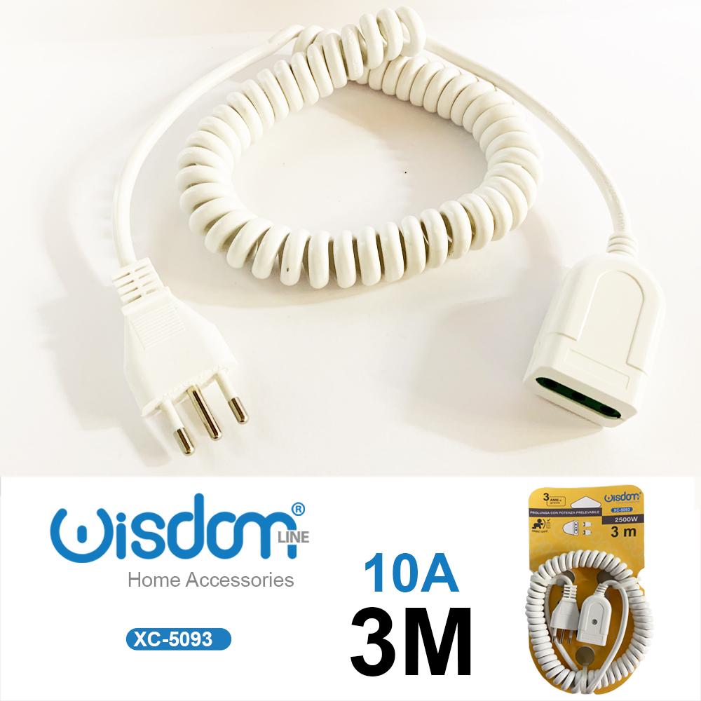 XC-5093 Prolunga elettrica a spirale bianca cavo snodabile da 3 metri - immagine 1