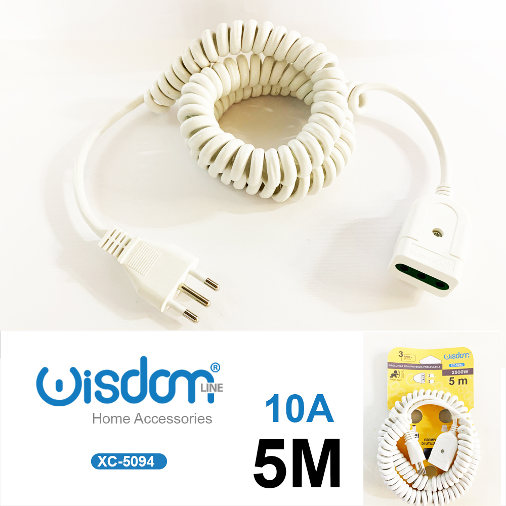 XC-5094 Prolunga elettrica a spirale bianca cavo snodabile da 5 metri - immagine 1