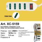 Ciabatta Multipresa elettrica da 1,5 metri a 4 posizioni potenza massima 2500W con spina da 10/16A