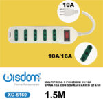Ciabatta Multipresa elettrica da 1,5 metri a 5 posizioni con spina da 10/16A