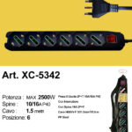 Presa elettrica nera multipla con 6 uscite potenza massima 2500W lunghezza cavo 1,5 metri