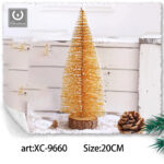 Piccolo albero artificiale da tavolo con base legno design a forma di pino colore dorato dimensione 20cmH