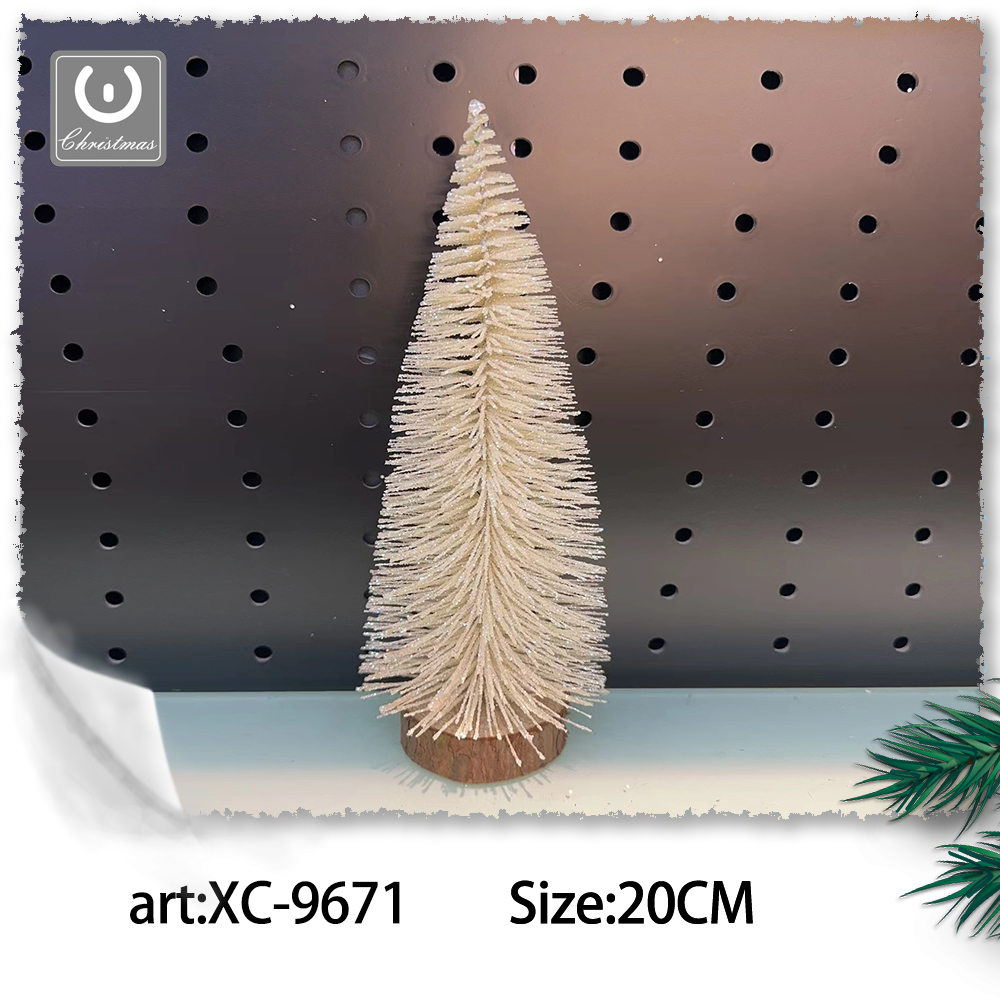 XC-9671 Piccolo albero artificiale da tavolo con base legno design a forma di pino colore bianco dimensione 20cmH - immagine 1