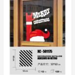 Adesivi natalizi con cappello babbo natale e scritta merry christmas colore bianco in pvc per finestre e decorazioni dimensioni 60x50cm