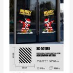 Adesivi natalizi con 2 babbo natale che ballano e scritta merry christmas colore bianco in pvc per finestre e decorazioni dimensioni 60x50cm