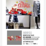 Adesivi natalizi con scritta rossa merry christmas e babbo natale in pvc per finestre e decorazioni dimensioni 60x50cm