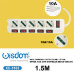 Multipresa elettrica lunghezza cavo 1,5 metri con 5 prese da 10/16A e interruttore luminoso
