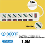 Multipresa elettrica lunghezza cavo 1,5 metri con 6 prese da 10/16A e interruttore luminoso