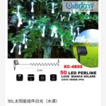 Catena luminosa decorativa pannello solare picchetto 50 sfere LED luce FREDDA con 8 giochi luce adatto per uso Interno/Esterno IP44