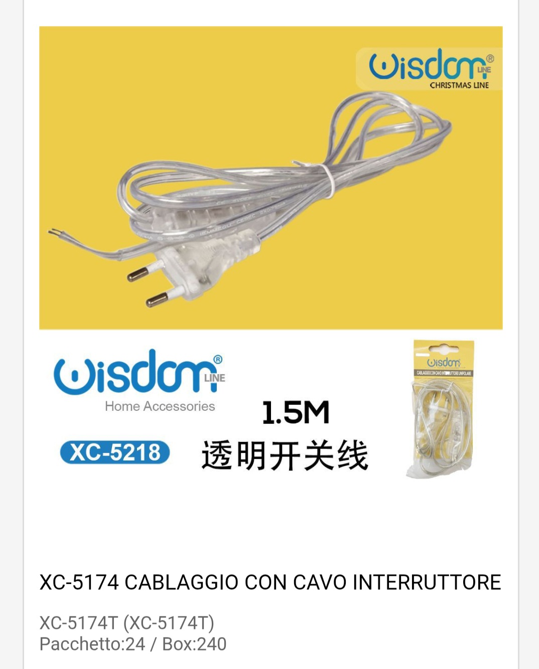 xc-5218 Cavo interruttore trasparente da 1,5 metri - immagine 1