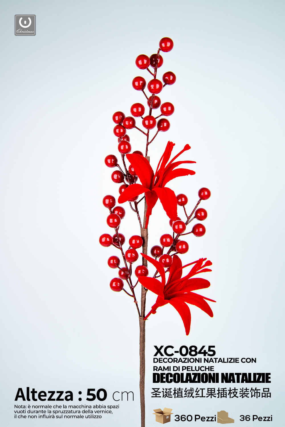 XC-0845 Ramo decorativo natalizio con bacche rosse altezza 50cm - immagine 1