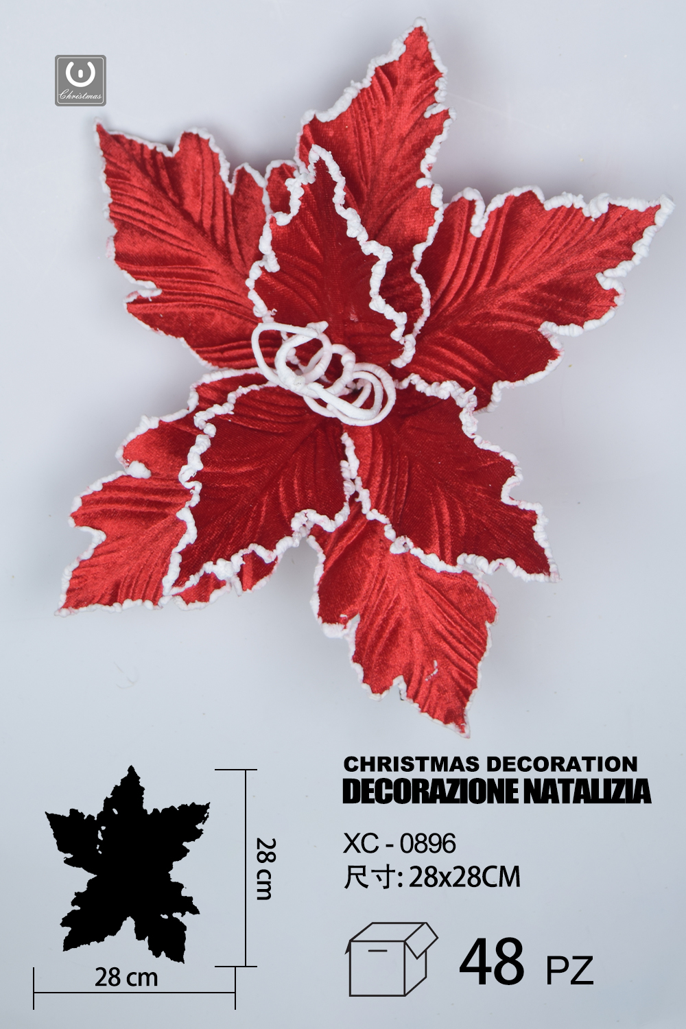 XC-0896 Decorazione natalizia a forma di fiore rosso e bianco altezza 28cm - immagine 1