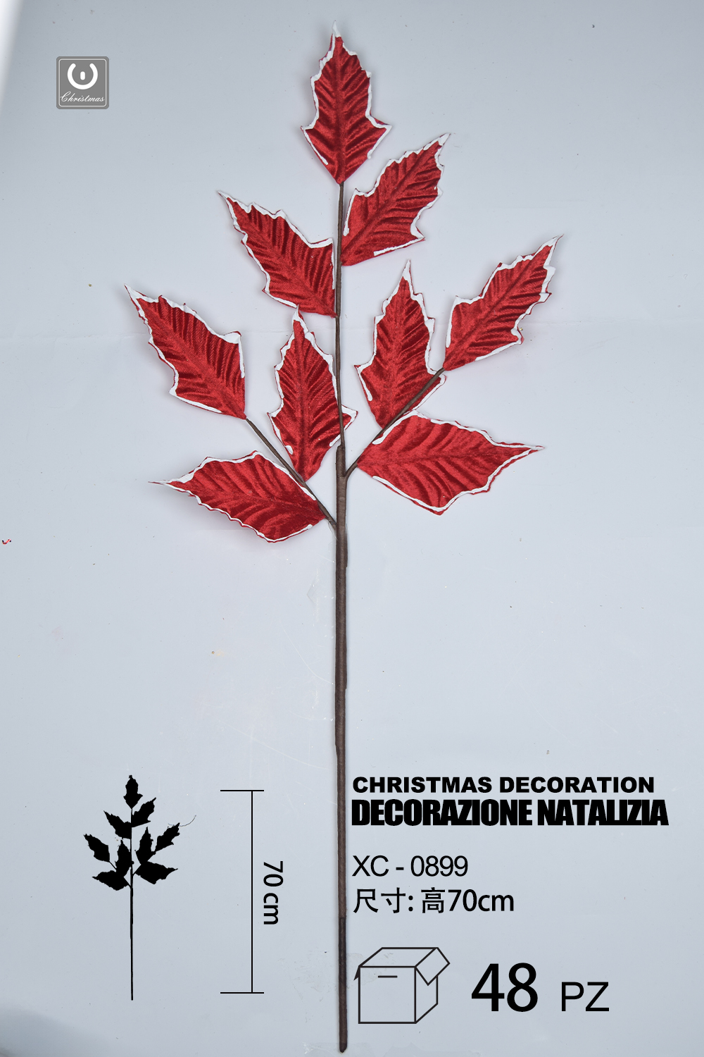 XC-0899 Decorazione natalizia a forma foglie rosse altezza 70cm - immagine 1